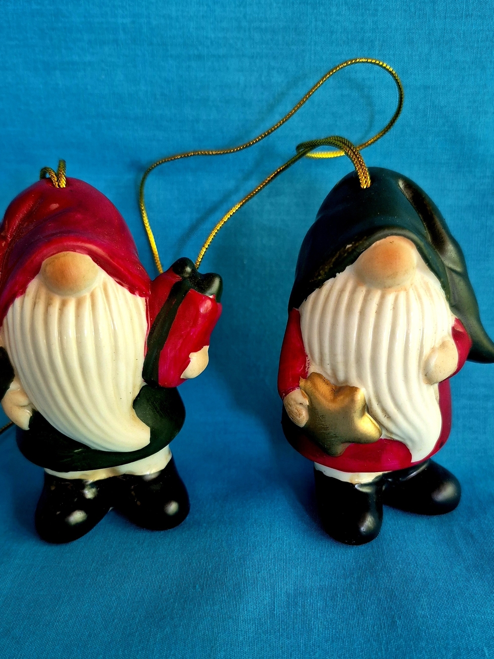 Gnome Christmas Ornaments Figurines Set of 2 Ceramic NWT Delton Products